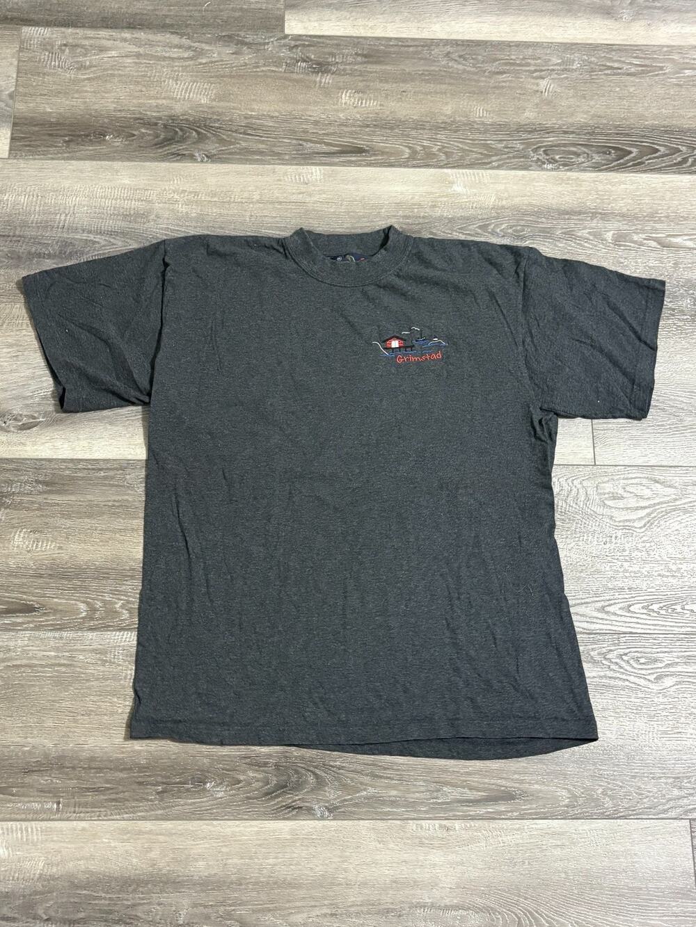Vintage Grimstad Logo Embroidered Grey Fishing Shirt Retro Outdoors - Men’s XL
